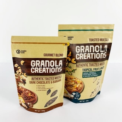 Doypack Biodegradable Packaging Bags Kraft Paper 100g 200g 500g With Compostable Zipper